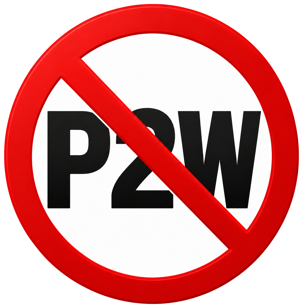 No P2W symbol: P2W text crossed out by a red prohibition sign